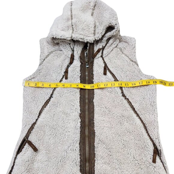 Kuhl Flight Vest Tan and Brown Faux Fur Hooded Pockets Full Zip Vest Size M - Picture 7 of 11